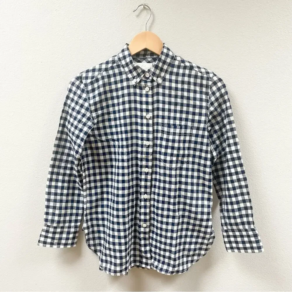 J. Crew Classic-fit Shirt Petite in Crinkle Gingham Navy Women's 00P AW252 $79
